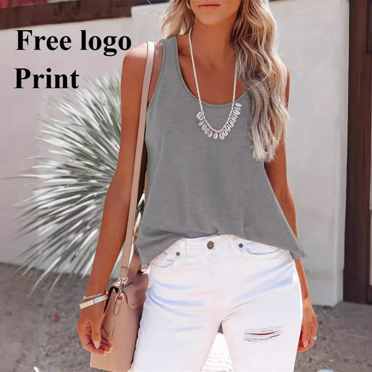 2025 New Customized Print Top for Women DIY Photo or Logo Tank Top O-neck Cotton Tee