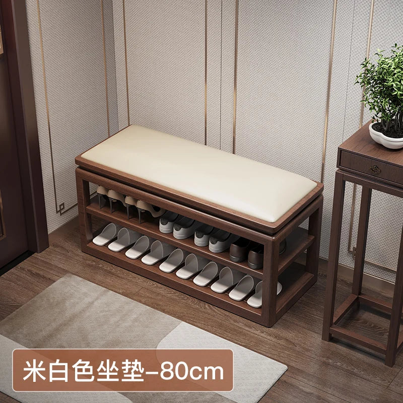 AOLIVIYA All-solid Wood Shoe Change Stool Home Door New Chinese Entry Shoe Cabinet Integrated Sitting Shoe Stool Multi-layer Hom