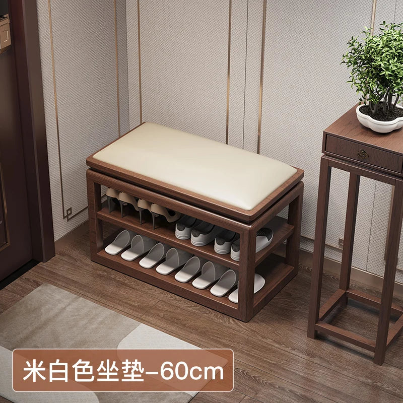 AOLIVIYA All-solid Wood Shoe Change Stool Home Door New Chinese Entry Shoe Cabinet Integrated Sitting Shoe Stool Multi-layer Hom