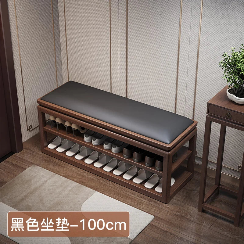 AOLIVIYA All-solid Wood Shoe Change Stool Home Door New Chinese Entry Shoe Cabinet Integrated Sitting Shoe Stool Multi-layer Hom