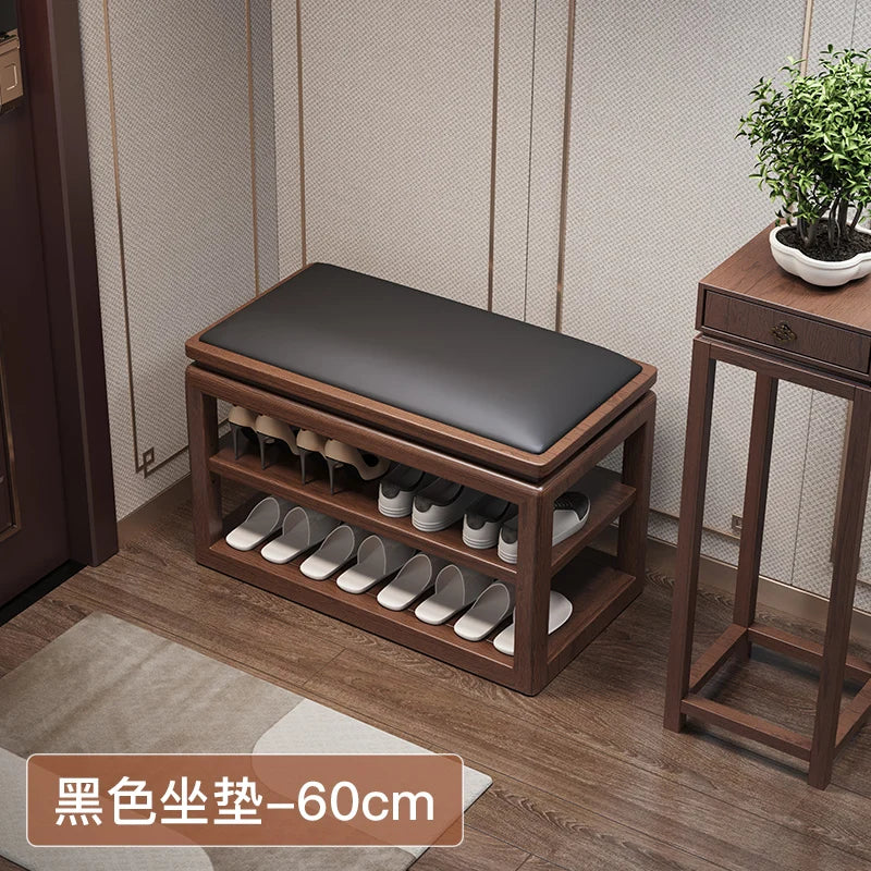 AOLIVIYA All-solid Wood Shoe Change Stool Home Door New Chinese Entry Shoe Cabinet Integrated Sitting Shoe Stool Multi-layer Hom