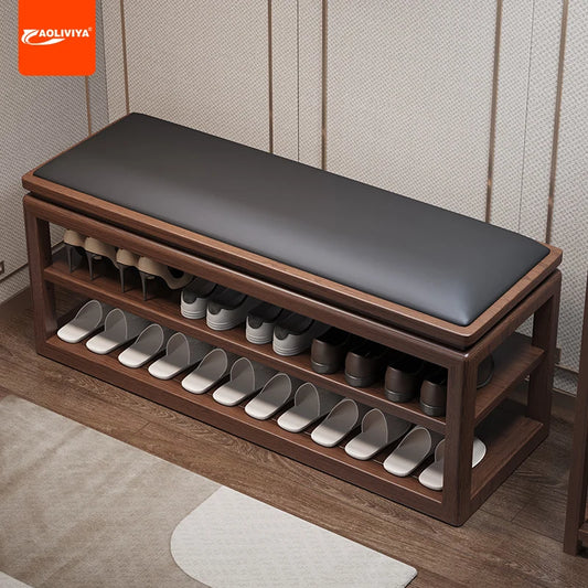 AOLIVIYA All-solid Wood Shoe Change Stool Home Door New Chinese Entry Shoe Cabinet Integrated Sitting Shoe Stool Multi-layer Hom