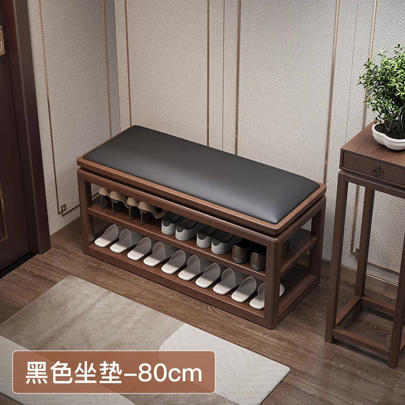 AOLIVIYA All-solid Wood Shoe Change Stool Home Door New Chinese Entry Shoe Cabinet Integrated Sitting Shoe Stool Multi-layer Hom